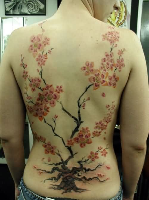 Beautiful Back Body Cherry Blosoom Tattoos